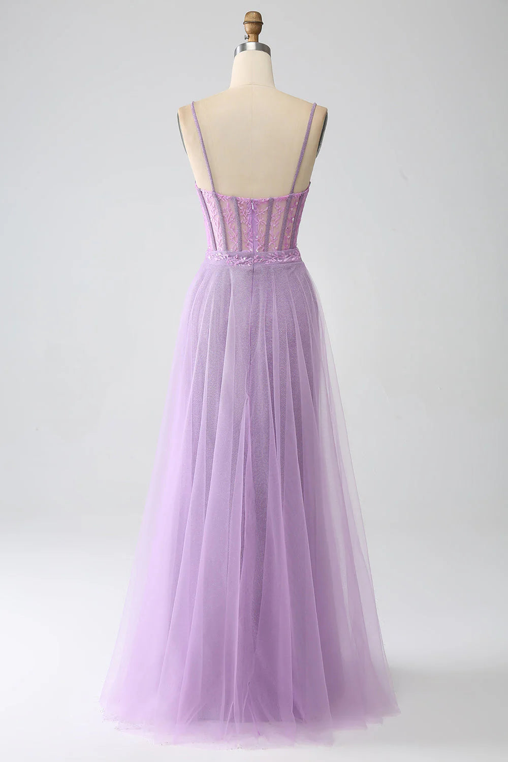 A-Line Spaghetti Straps Long Corset Prom Dress