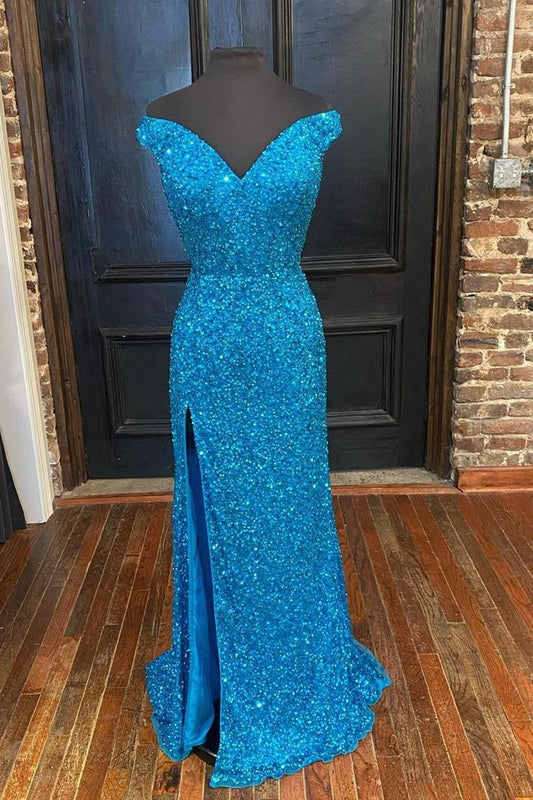 Mermaid Prom Dresses Off The Shoulder With Slit Sequin