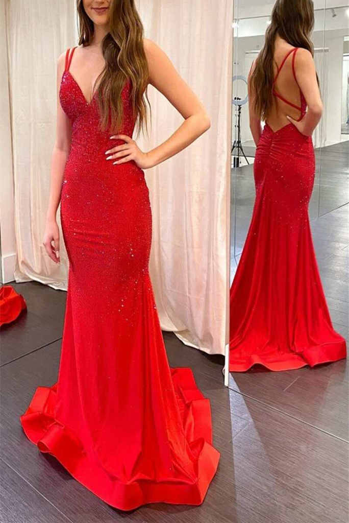 Mermaid Prom Dresses Evening Dresses Sexy Beading Floor Length Elastic Satin