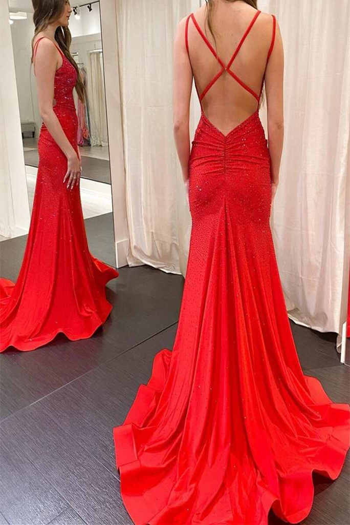 Mermaid Prom Dresses Evening Dresses Sexy Beading Floor Length Elastic Satin