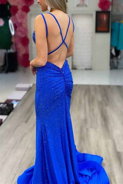 Mermaid Prom Dresses Evening Dresses Sexy Beading Floor Length Elastic Satin