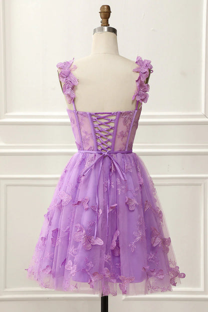 Spaghetti Straps Butterfly A Line Tulle Butterfly Short/Mini Homecoming Dresses