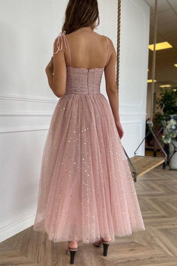 Straps Tea Length Prom Dresses Tulle Homecoming Dresses