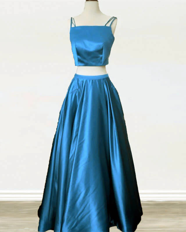 Two Piece A-line Satin Prom Dress With Straps