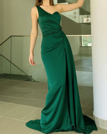 Mermaid Satin One Shoulder Prom Dresses