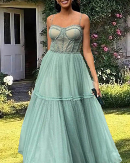 A-line Tulle Sweetheart Corset Prom Dresses