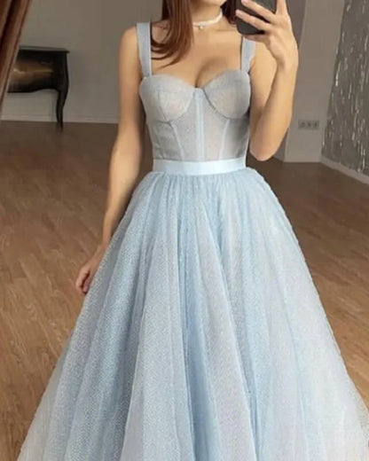 A-line Tulle Midi Corset Prom Dresses