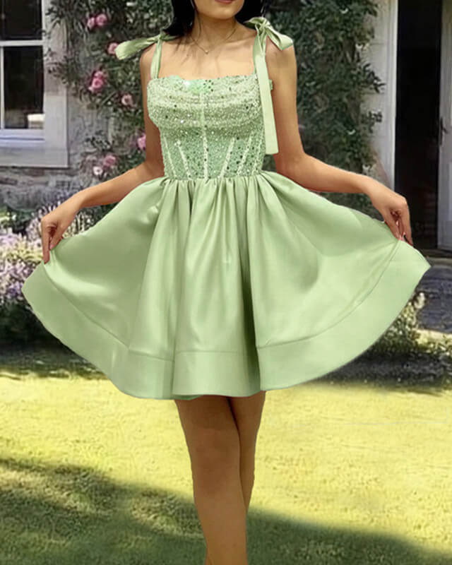 A-line Satin Sequin Beaded Homecoming Dress