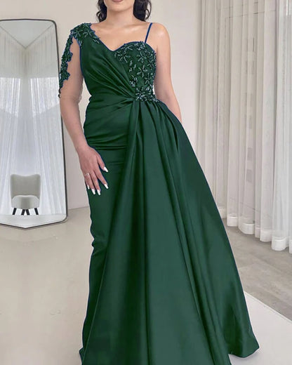 Mermaid Satin One Sleeve Prom Dresses