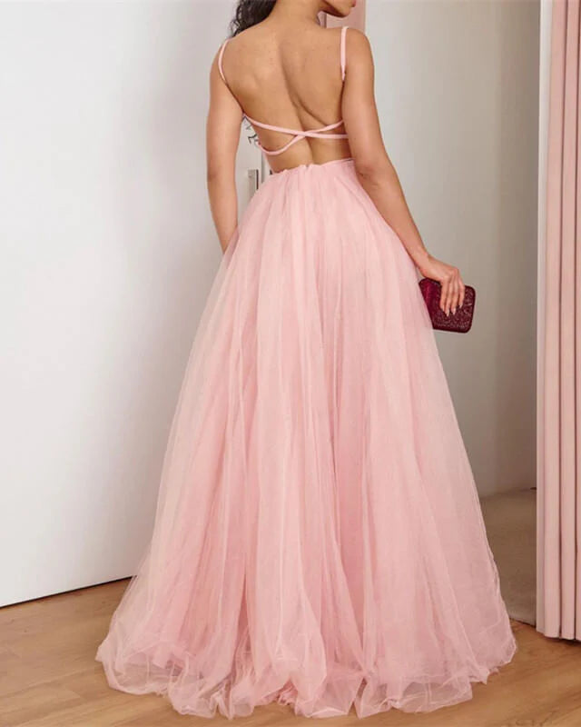 A-line Tulle Long Corset Top Dress Cocktail Dress For Birthday Party Prom Dresses