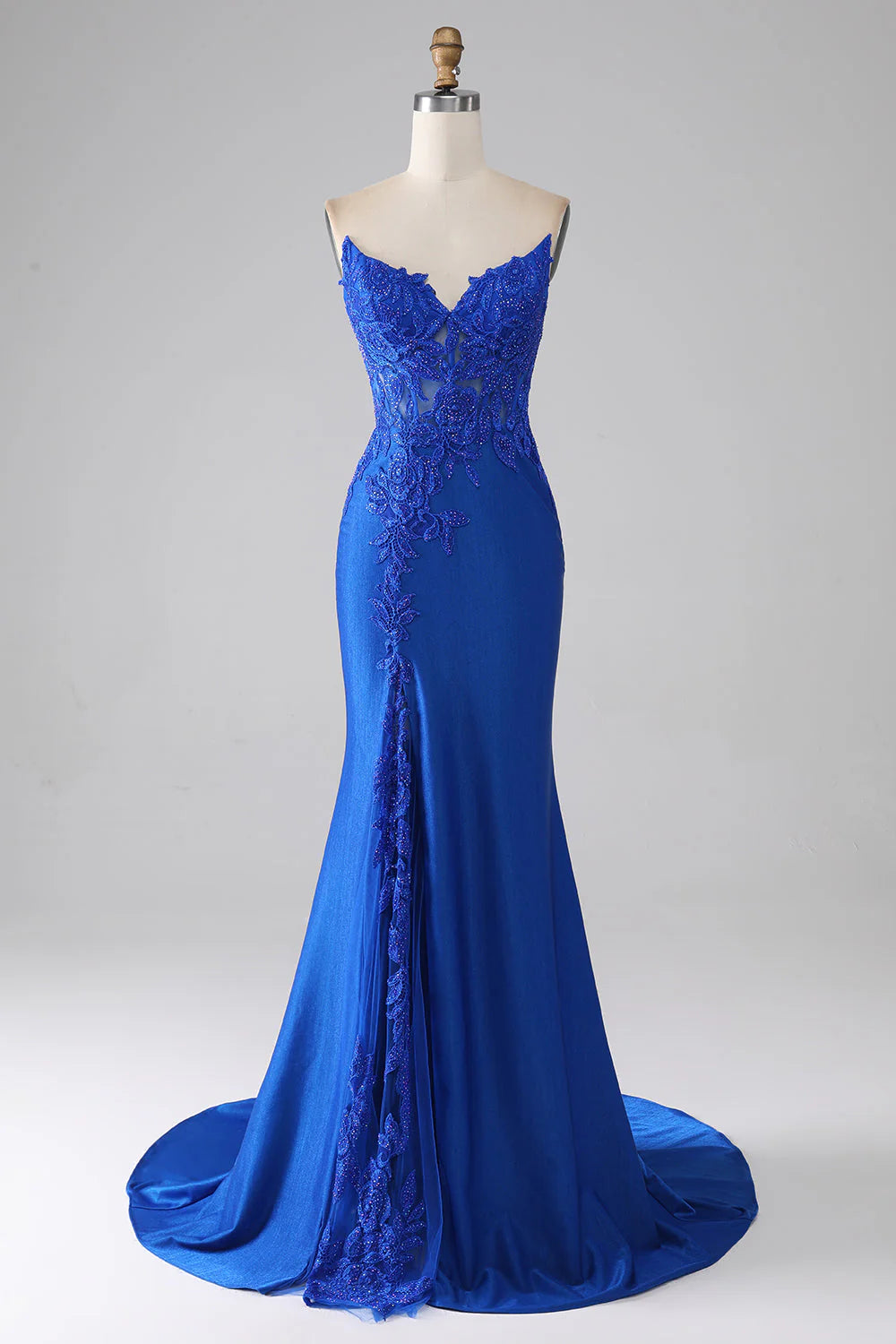 Mermaid Strapless Appliques Long Beaded Prom Dress