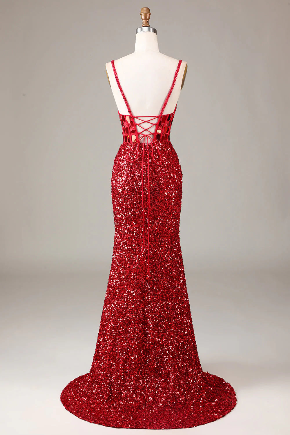 Glitter Mirror Sequins Corset Prom Dress with Slit