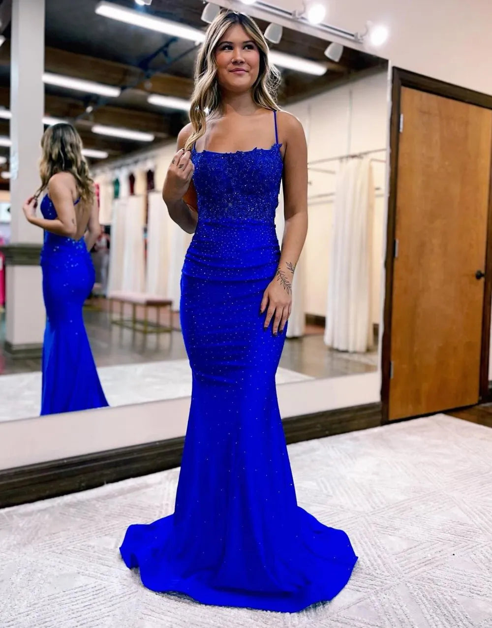 Mermaid Spaghetti Straps Satin Prom Dress