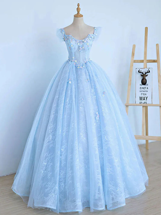 A-Line Tulle Lace Long Prom Dress