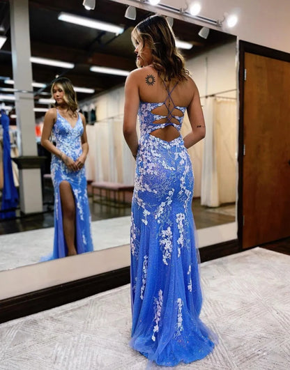 Mermaid V Neck Prom Dress With Appliques