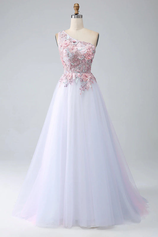 A-Line Appliques One Shoulder Prom Dress