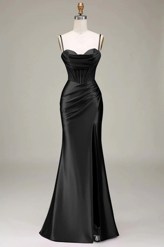 Satin Spaghetti Straps Prom Dress with Corset