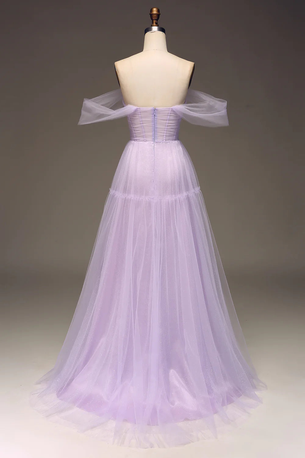 Off the Shoulder A Line Tulle Princess Prom Dress With Slit