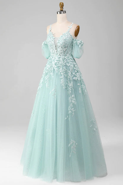 Ball-Gown Off The Shoulder Beaded Prom Dresses With Appliques