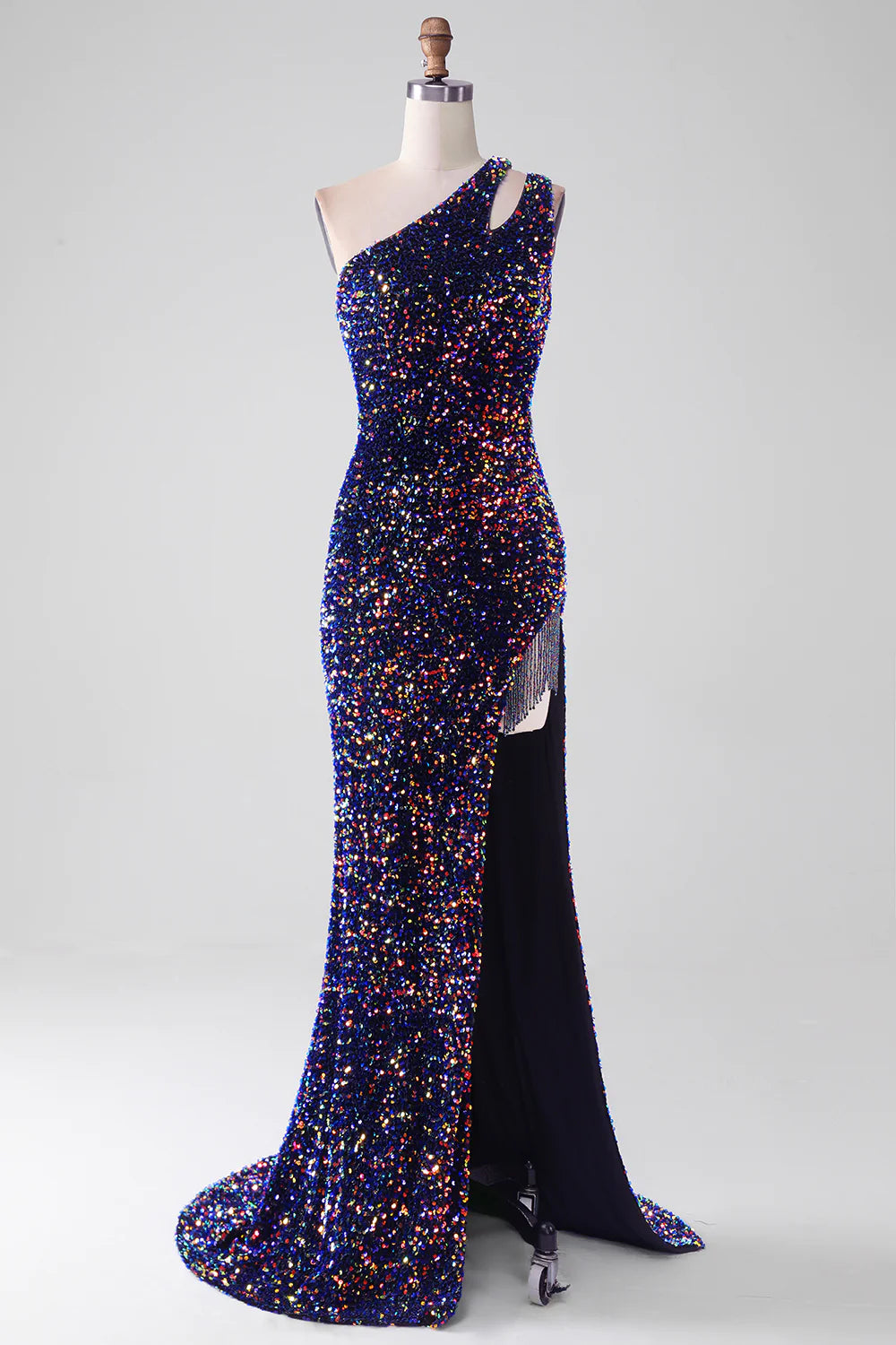 Mermaid One Shoulder Sequins Long Prom Dress with Slit