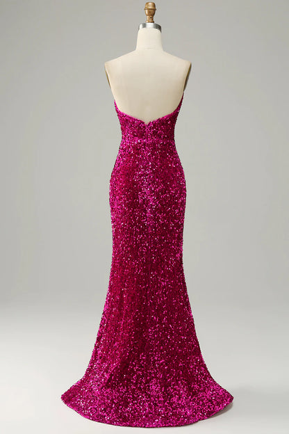 Strapless Sequin Prom Dress with Slit