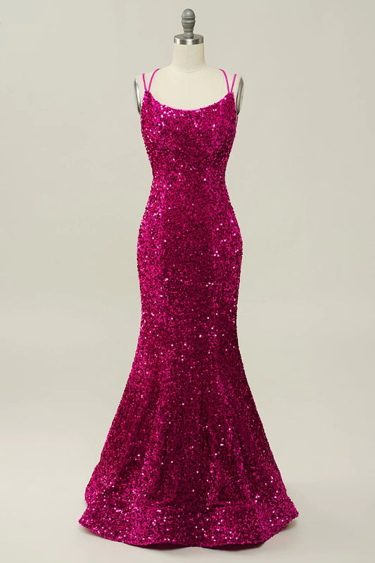 Mermaid Prom Dress with Back Sequin Spaghetti Straps