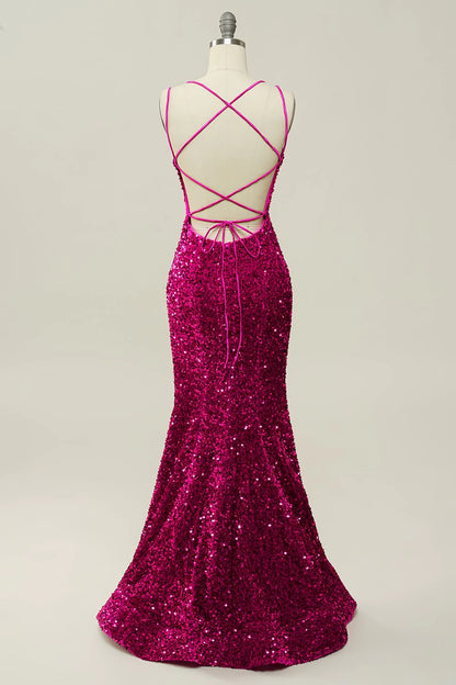 Mermaid Prom Dress with Back Sequin Spaghetti Straps