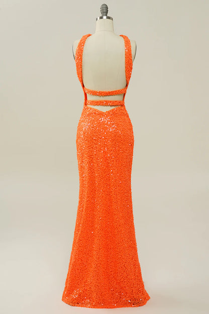 Sequined Backless Mermaid Prom Dress