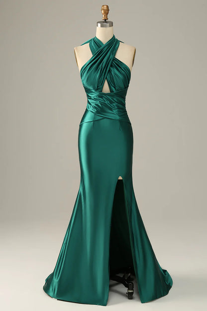 Lace Up Mermaid Prom Dress With Slit