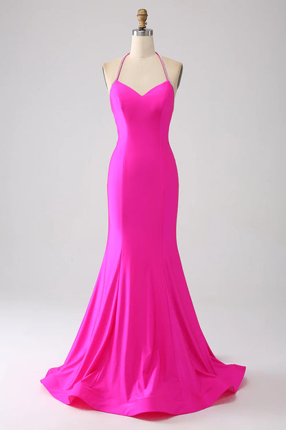 Mermaid Halter Neck Backless Long Prom Dress