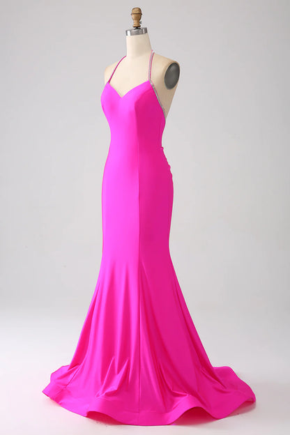 Mermaid Halter Neck Backless Long Prom Dress