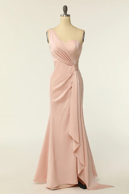 Mermaid One Shoulder Long Bridesmaid Dress with Ruffles