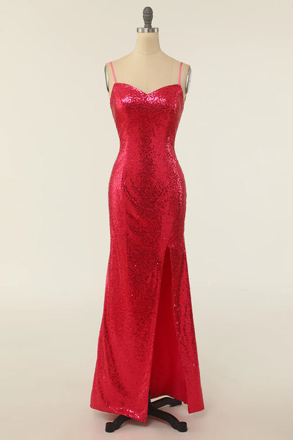 Sheath Spaghetti Straps Sequins Party Dress