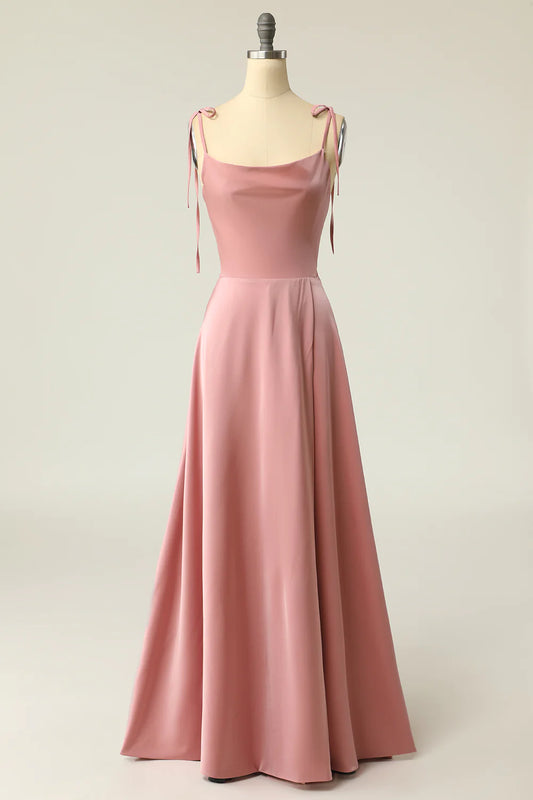 Spaghetti Straps Long Prom Dress with Bowknot