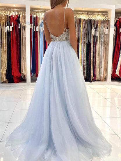 Tulle long prom dress