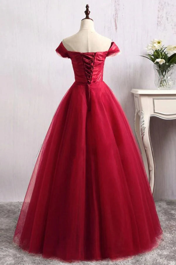 A-Line Off-the-Shoulder Floor-Length Tulle Prom Dress