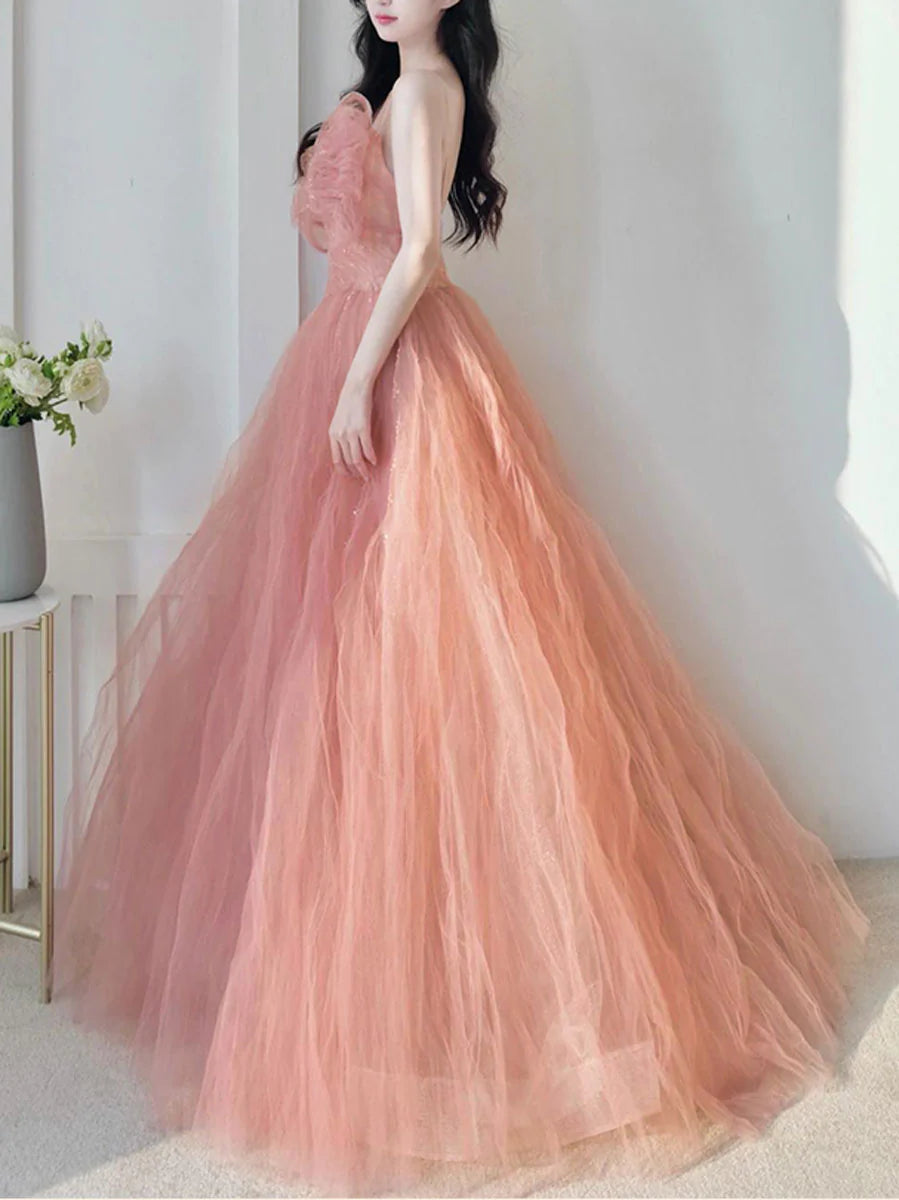 Tulle sequin long prom dress