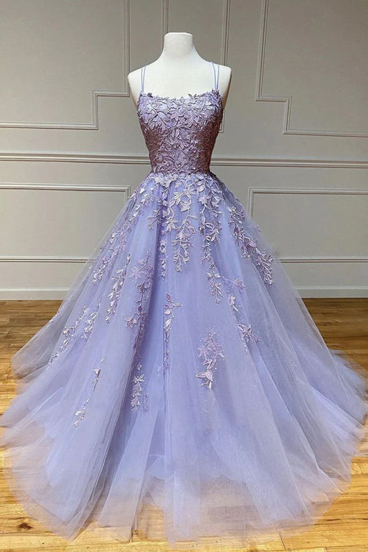 Tulle lace long prom dress