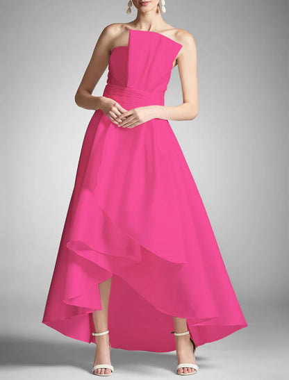 A-Line Prom Dresses Elegant Dress Formal Prom Asymmetrical Sleeveless Strapless Taffeta with Ruched