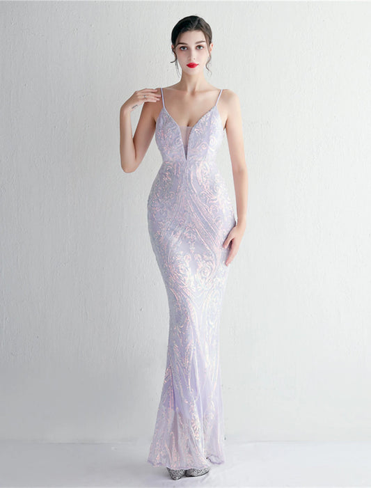 Mermaid / Trumpet Evening Gown Sparkle & Shine Dress Formal Floor Length Sleeveless Spaghetti Strap Sequined with Sequin