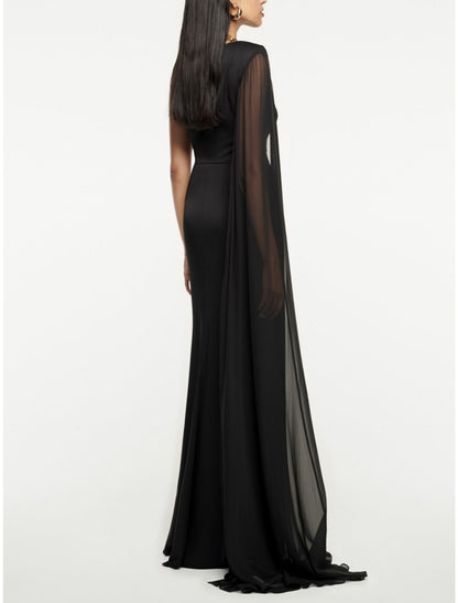 A-Line Evening Gown Elegant Dress Formal Sweep / Brush Train Sleeveless One Shoulder Imitation Silk with Pleats Ruched Slit