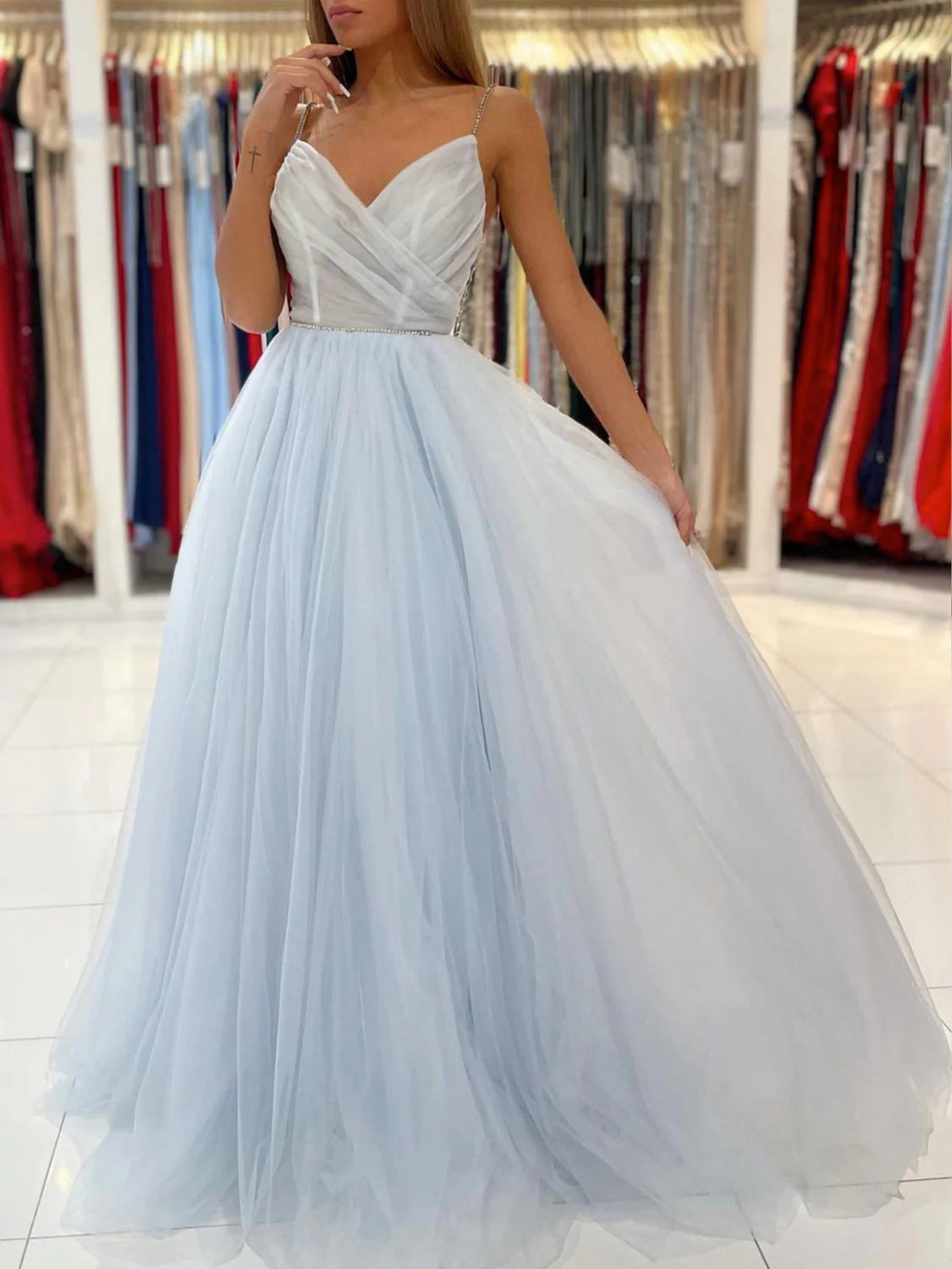 Tulle long prom dress