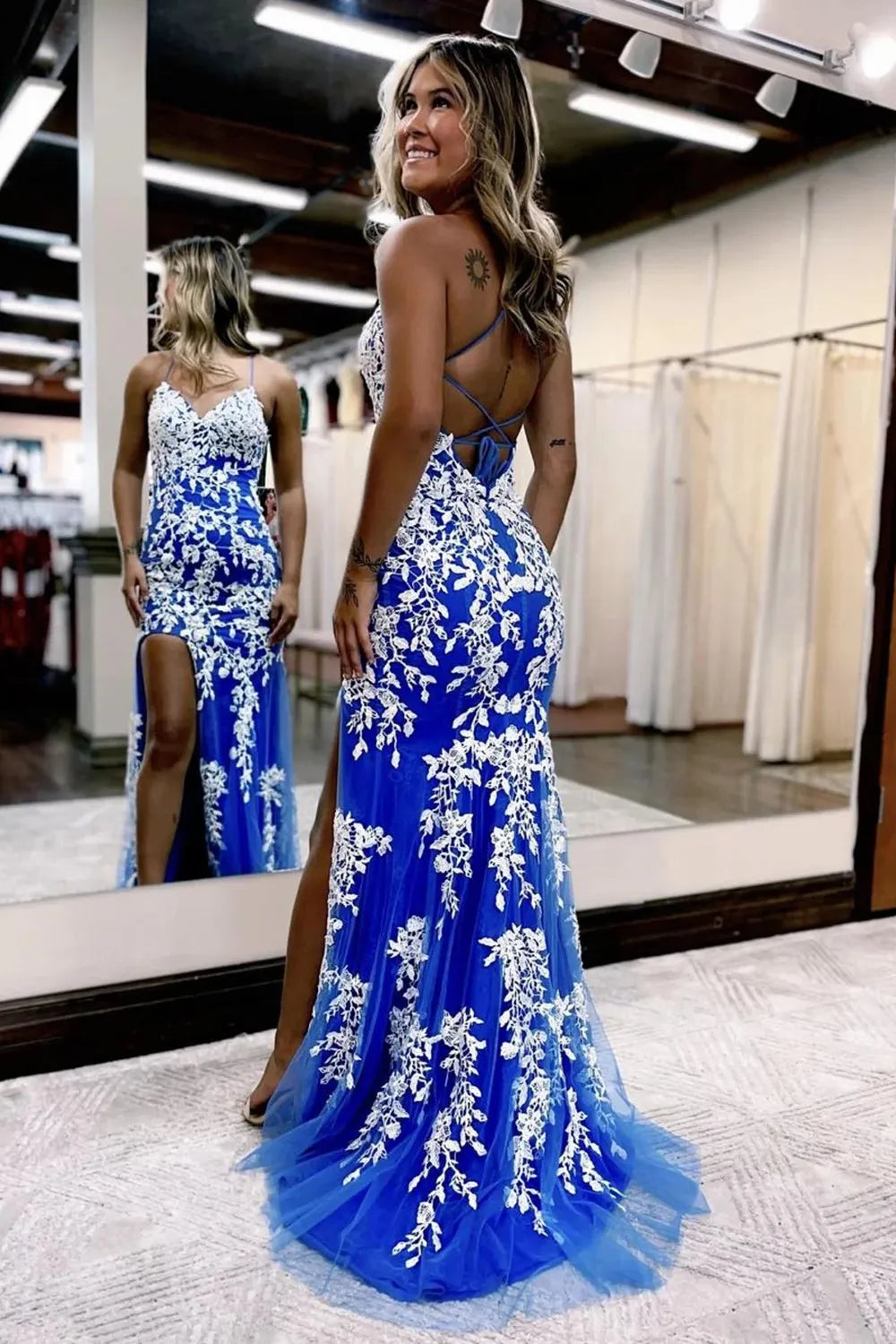 Mermaid Spaghetti Straps Long Prom Dress with Appliques