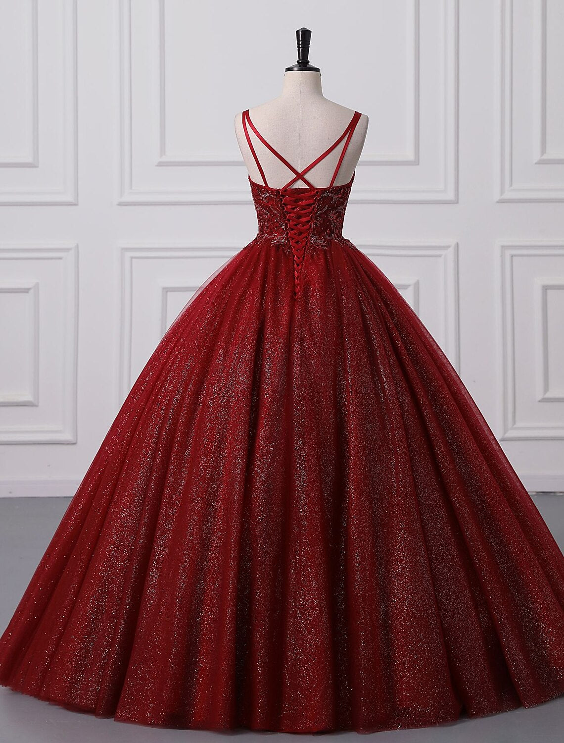 Ball Gown Prom Dresses Princess Dress Graduation Floor Length Sleeveless Spaghetti Strap Lace with Beading Appliques