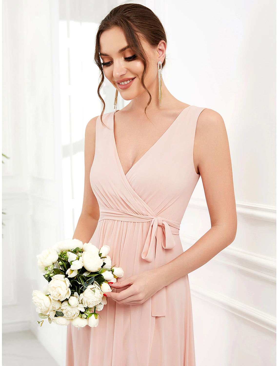 A-Line Wedding Guest Dresses Elegant Dress Party Wear Wedding Party Asymmetrical Sleeveless Spaghetti Strap Bridesmaid Dress Chiffon with Ruffles