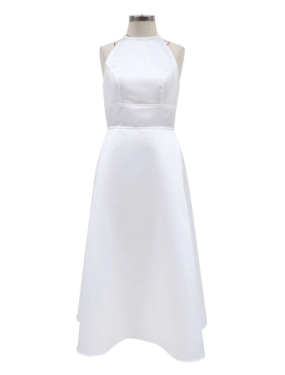 Reception Little White Dresses Wedding Dresses A-Line Halter Sleeveless Tea Length Satin Bridal Gowns With Solid Color