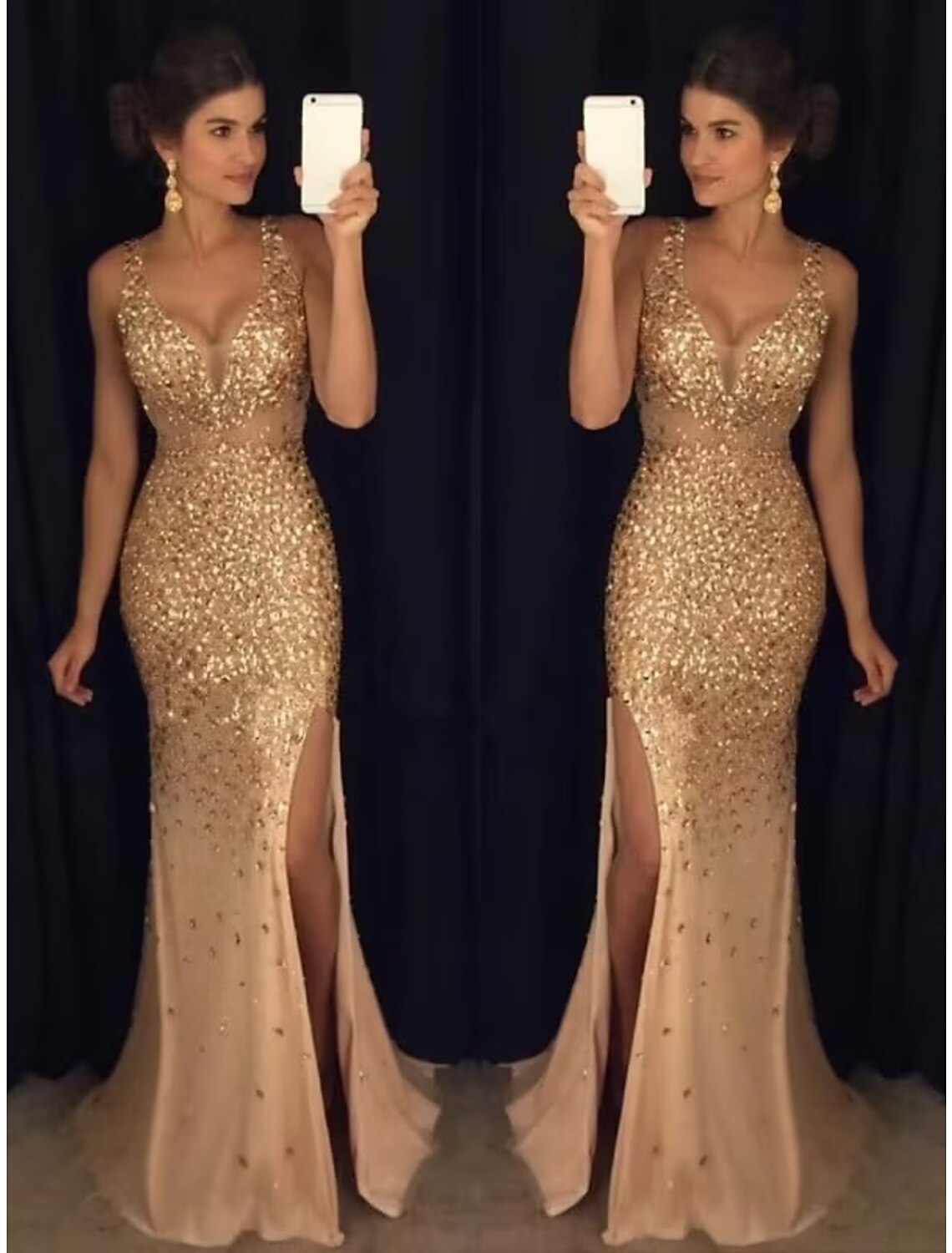 Mermaid / Trumpet Prom Dresses Luxurious Dress Formal Floor Length Sleeveless Sweetheart Tulle with Rhinestone Slit