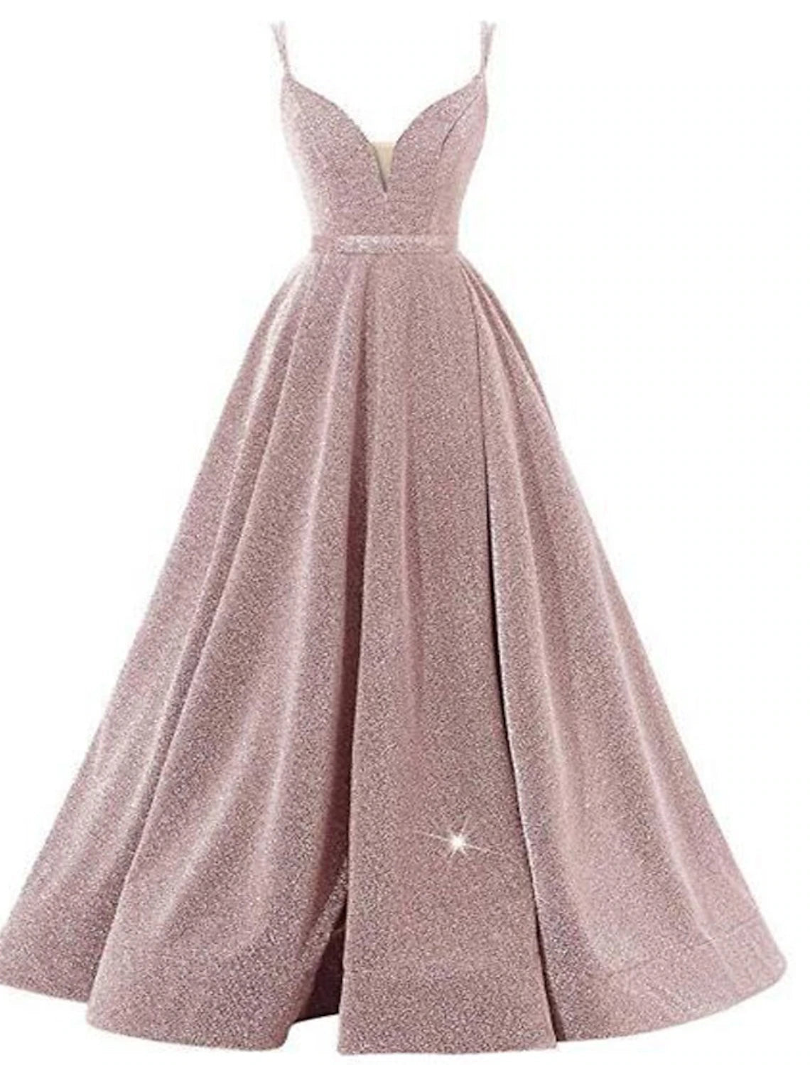 A-Line Beautiful Back Sexy Wedding Guest Formal Evening Birthday Dress Spaghetti Strap Sleeveless Floor Length Sequined with Pleats Sequin