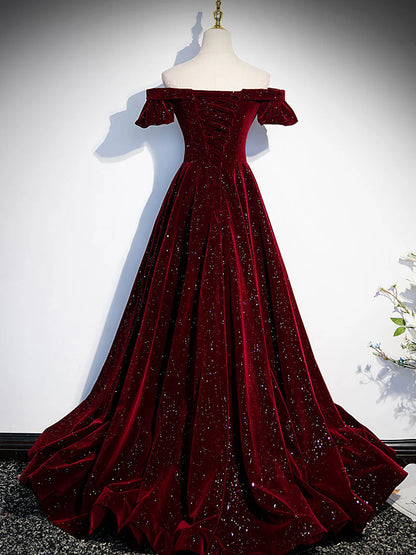 Velvet beads long prom dress