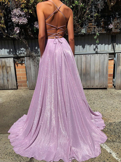 Simple V neck satin long prom dress